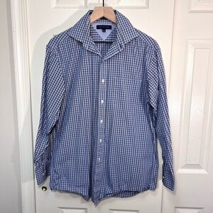 Tommy Hilfiger Men’s Blue Checkered Button Down Long Sleeve Shirt